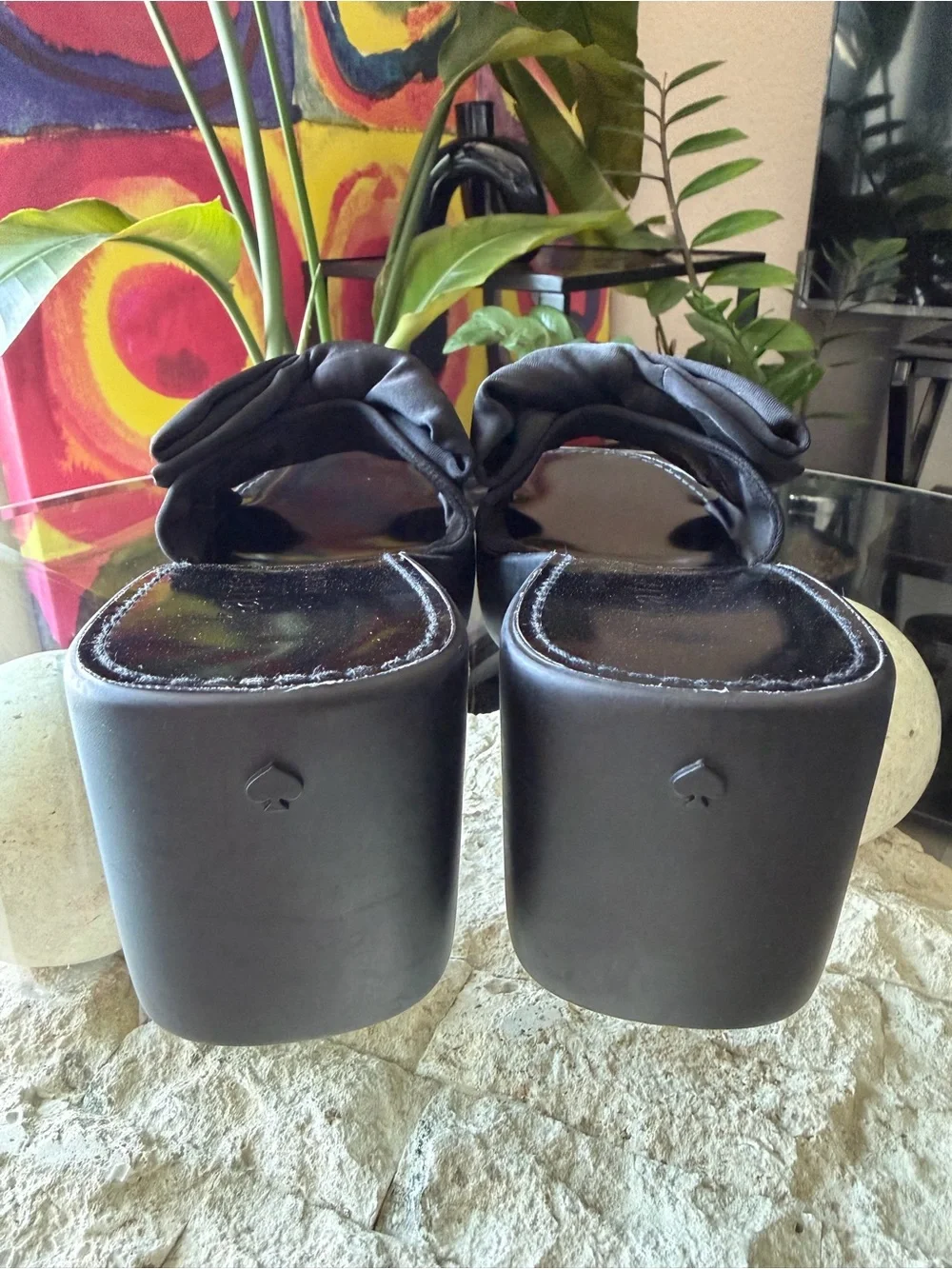Kate Spade New York Bikini Wedge Platform Slide Sandals Black Bow US 7.5